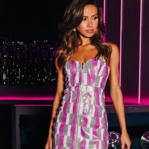 HELLO MOLLY, "GET YOUR SPARKLE ON", BUSTIER SEQUIN DRESS LILAC, Small, NWT